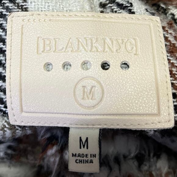 BlankNYC Brown Faux Fur Plaid Checkered Long Sleeve Button Coat Sweater Jacket M - Picture 4 of 5